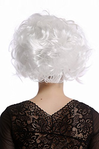 WIG ME UP - 1353-P68 Peluca Mujer Carnaval Halloween Estilo Diva Hollywood Corta rizada Ondulada voluminosa Blanco-Rubio Claro