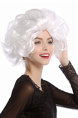 WIG ME UP - 1353-P68 Peluca Mujer Carnaval Halloween Estilo Diva Hollywood Corta rizada Ondulada voluminosa Blanco-Rubio Claro