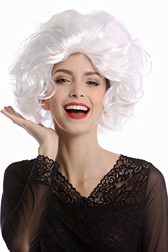 WIG ME UP - 1353-P68 Peluca Mujer Carnaval Halloween Estilo Diva Hollywood Corta rizada Ondulada voluminosa Blanco-Rubio Claro