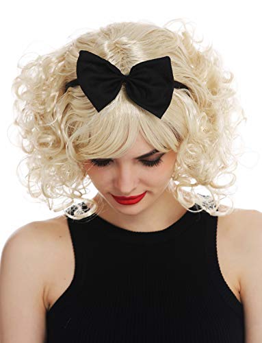 WIG ME UP- 61905-FR87A Peluca Adorable Carnaval Mujeres rizos Pelo Rubio Rizado aro de Pelo Negro con Lazo los 50 los 60