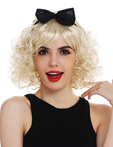 WIG ME UP- 61905-FR87A Peluca Adorable Carnaval Mujeres rizos Pelo Rubio Rizado aro de Pelo Negro con Lazo los 50 los 60