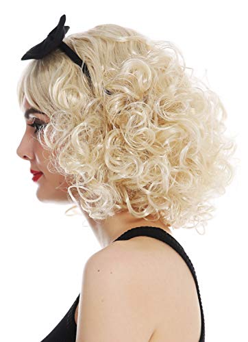 WIG ME UP- 61905-FR87A Peluca Adorable Carnaval Mujeres rizos Pelo Rubio Rizado aro de Pelo Negro con Lazo los 50 los 60