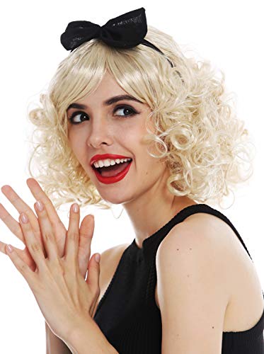 WIG ME UP- 61905-FR87A Peluca Adorable Carnaval Mujeres rizos Pelo Rubio Rizado aro de Pelo Negro con Lazo los 50 los 60