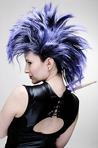 WIG ME UP- PW0078-1-P103PC10 Peluca Carnaval Punky en Negro-Azul bisoñe Vampiro Punky glamoroso