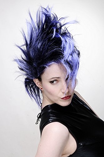 WIG ME UP- PW0078-1-P103PC10 Peluca Carnaval Punky en Negro-Azul bisoñe Vampiro Punky glamoroso