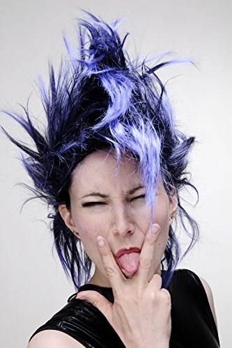 WIG ME UP- PW0078-1-P103PC10 Peluca Carnaval Punky en Negro-Azul bisoñe Vampiro Punky glamoroso