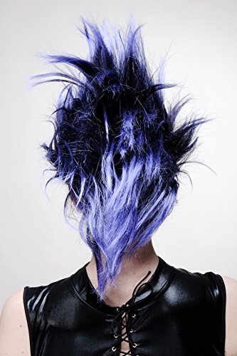 WIG ME UP- PW0078-1-P103PC10 Peluca Carnaval Punky en Negro-Azul bisoñe Vampiro Punky glamoroso