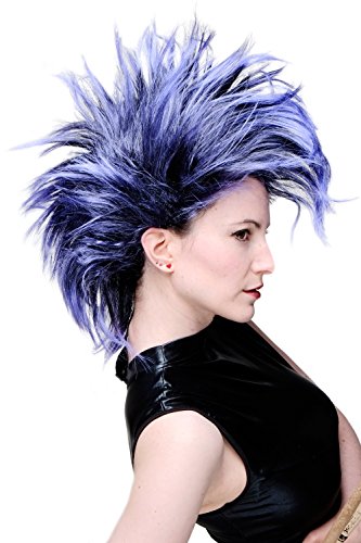 WIG ME UP- PW0078-1-P103PC10 Peluca Carnaval Punky en Negro-Azul bisoñe Vampiro Punky glamoroso