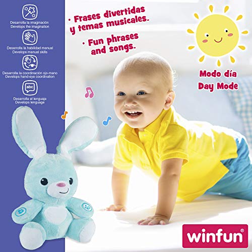 winfun - Conejito peluche interactivo, Peluche bebé, Juguetes bebe 6 meses, Juguetes bebés, Peluche luz y sonidos, Peluches bebes recien nacidos, Juguete musical bebe, Primera infancia, Winfun