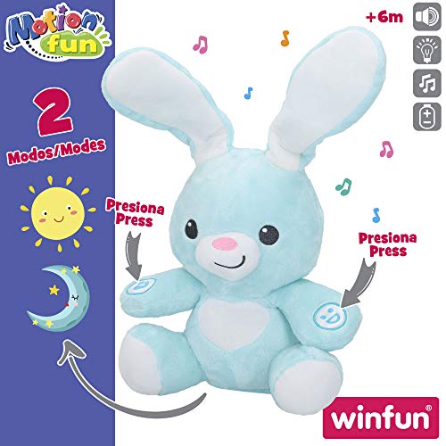 winfun - Conejito peluche interactivo, Peluche bebé, Juguetes bebe 6 meses, Juguetes bebés, Peluche luz y sonidos, Peluches bebes recien nacidos, Juguete musical bebe, Primera infancia, Winfun