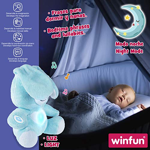 winfun - Conejito peluche interactivo, Peluche bebé, Juguetes bebe 6 meses, Juguetes bebés, Peluche luz y sonidos, Peluches bebes recien nacidos, Juguete musical bebe, Primera infancia, Winfun