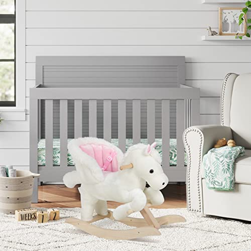 WOLTU Caballito Balancín Infantil de 18 a 36 Meses con Sonidos de Relinchos, Caballo de Juguete con Cinturón de Seguridad, Caballo Juguete Peluche con Asas, 70x32x57cm Blanco y Rosa KSF001