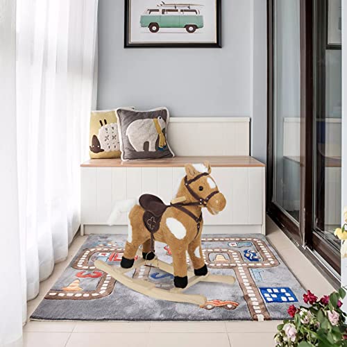 WOLTU Caballito balancín para Bebés y niños de 1-3 Años Caballito con Sonidos Mecedora de Galope Boca y Cola Móviles Caballo Juguete Balancín Peluche con Asas y Pedales 74x34x65cm KSF003