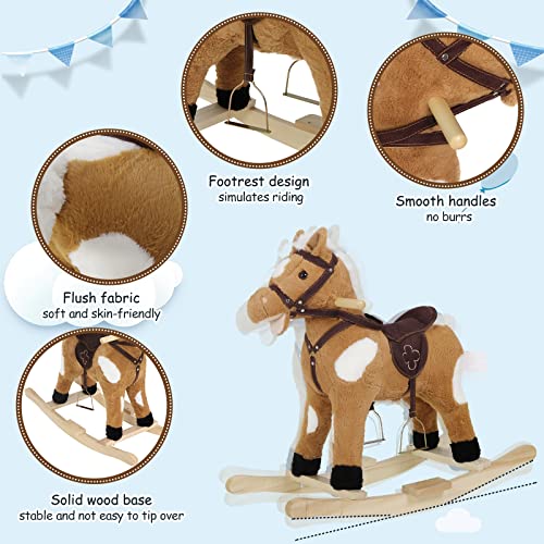 WOLTU Caballito balancín para Bebés y niños de 1-3 Años Caballito con Sonidos Mecedora de Galope Boca y Cola Móviles Caballo Juguete Balancín Peluche con Asas y Pedales 74x34x65cm KSF003