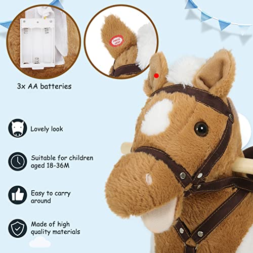 WOLTU Caballito balancín para Bebés y niños de 1-3 Años Caballito con Sonidos Mecedora de Galope Boca y Cola Móviles Caballo Juguete Balancín Peluche con Asas y Pedales 74x34x65cm KSF003