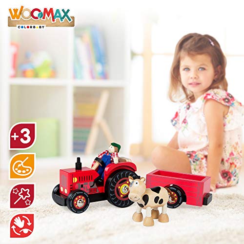 WOOMAX- Tractor de madera 33 cm (Colorbaby 43621) , color/modelo surtido