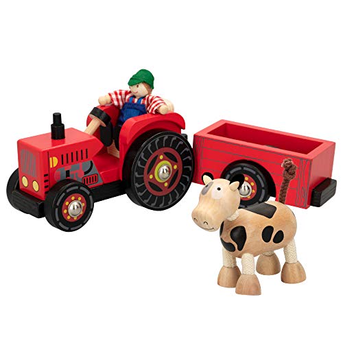 WOOMAX- Tractor de madera 33 cm (Colorbaby 43621) , color/modelo surtido