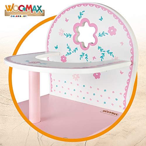 WOOMAX - Trona de madera para muñecas WOOMAX, trona bebe juguete, 25x20x55 cm, para muñecas 30-40, rosa y blanco, trona de madera muñecas juguetes, + 3 años cm, (46476)