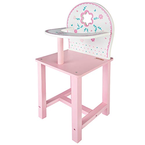 WOOMAX - Trona de madera para muñecas WOOMAX, trona bebe juguete, 25x20x55 cm, para muñecas 30-40, rosa y blanco, trona de madera muñecas juguetes, + 3 años cm, (46476)