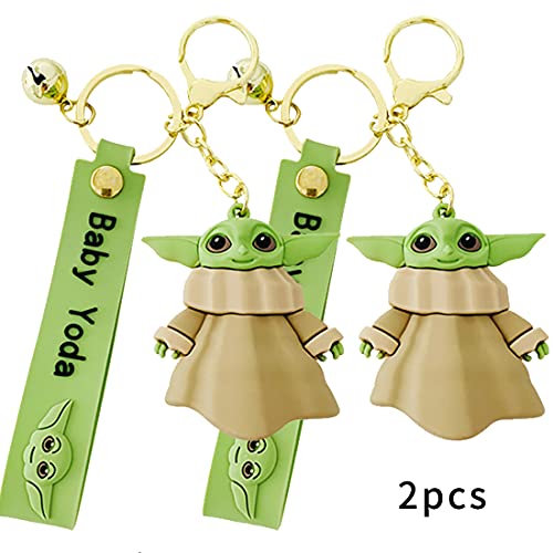 wopin 2 pcs YODA Keychain Figure Keyring Cute Cartoon YODA Figure Pendant Model Dolls Kids Gift Toy diseño de YODA muñeca de coche llavero creativo pequeño joyas dibujos animados