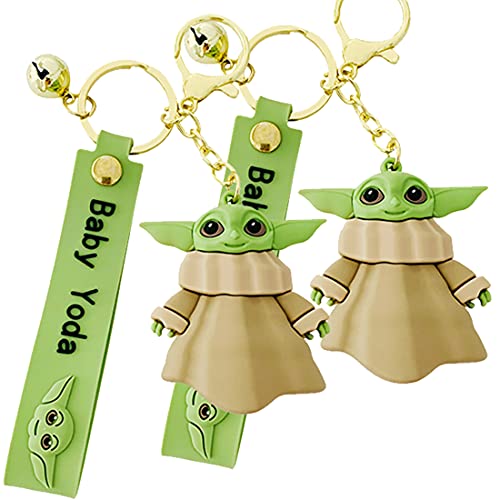 wopin 2 pcs YODA Keychain Figure Keyring Cute Cartoon YODA Figure Pendant Model Dolls Kids Gift Toy diseño de YODA muñeca de coche llavero creativo pequeño joyas dibujos animados