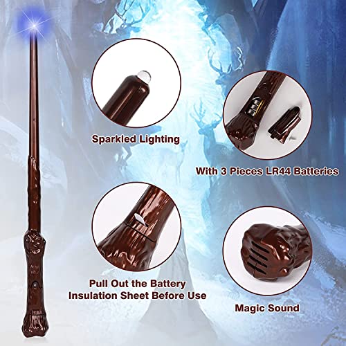 wowspeed Varita Mágica de Halloween, 37CM Varita de luz, Varita Mágica Harry Potter, Varita Mágica con luz y Sonido para Brujas y Magos para Mardi Gras, Carnaval y Halloween para Niños y Adultos