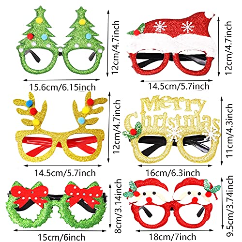 WTpin 6 Piezas Marco de Gafas de Navidad, Creativas Navidad Gafas de Disfraces, Marco de Gafas con Brillo Navideño, Gafas de Navidad de Novedad, para Niños y Adultos Fiesta de Navidad