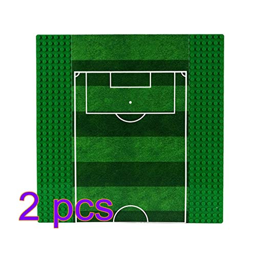 WWEI Juego de 2 placas de construcción de fútbol, color verde, compatible con Lego de 25,4 x 25,4 cm