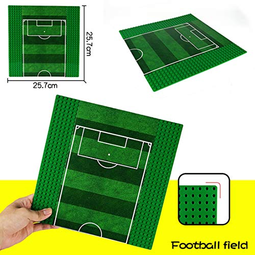 WWEI Juego de 2 placas de construcción de fútbol, color verde, compatible con Lego de 25,4 x 25,4 cm