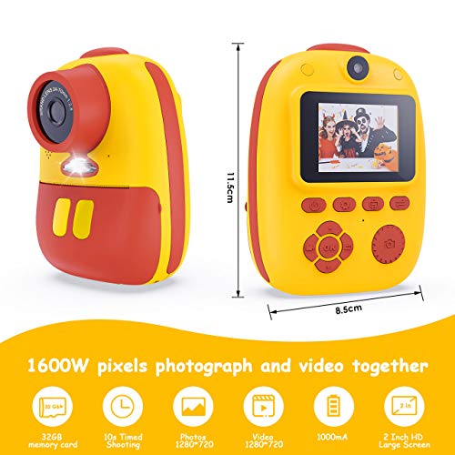 XDDIAS Cámara para Niños, Recargable Cámara Digitale Selfie con 32GB Tarjeta SD, Video Cámara Infantil con Pantalla de 2.4 Pulgadas para Niños y Niñas (Amarillo)