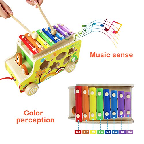 Xilofono Madera Infantil Instrumentos Musicales Infantiles Niños con Autobus de Juguete de Madera Juguete Musical Bebe Juguete Educativo Regalo Niños 18 Meses