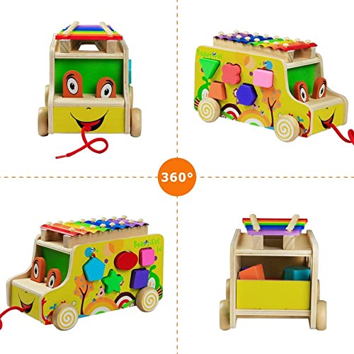 Xilofono Madera Infantil Instrumentos Musicales Infantiles Niños con Autobus de Juguete de Madera Juguete Musical Bebe Juguete Educativo Regalo Niños 18 Meses