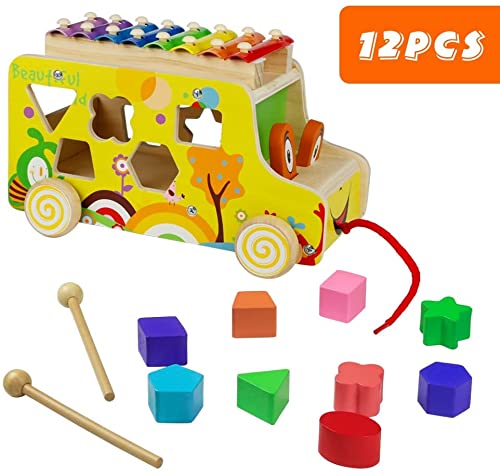 Xilofono Madera Infantil Instrumentos Musicales Infantiles Niños con Autobus de Juguete de Madera Juguete Musical Bebe Juguete Educativo Regalo Niños 18 Meses