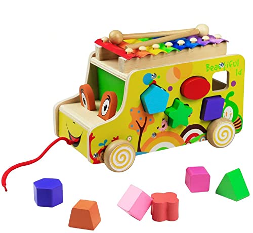 Xilofono Madera Infantil Instrumentos Musicales Infantiles Niños con Autobus de Juguete de Madera Juguete Musical Bebe Juguete Educativo Regalo Niños 18 Meses