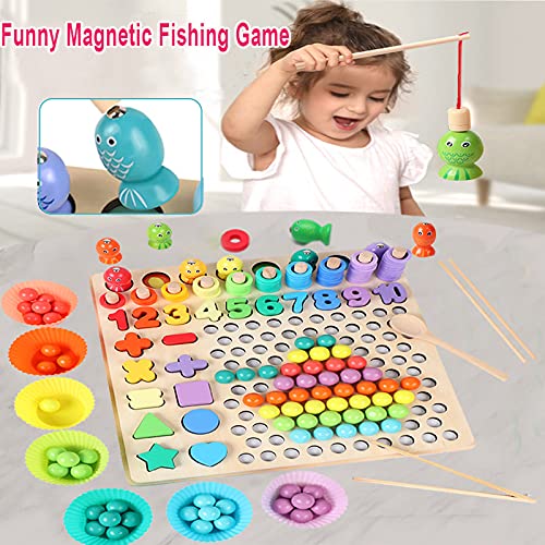 XINNIAN Montessori Juguete Educativo,13 EN 1 Juguetes de Madera Pesca Puzzle Juego de Mesa Cuentas de Clip Juegos Educativos Regalos para Niños 3 4 5 6 Años,Juegos Montessori Matematicas Puzzle