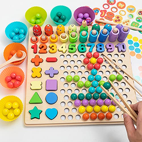 XINNIAN Montessori Juguete Educativo,13 EN 1 Juguetes de Madera Pesca Puzzle Juego de Mesa Cuentas de Clip Juegos Educativos Regalos para Niños 3 4 5 6 Años,Juegos Montessori Matematicas Puzzle