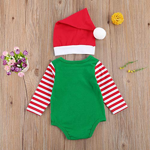 XIXIMAON Bebé Conjunto de Navidad para Recién Nacido 2 Piezas Traje Navideño de Niño Pequeño 0-1 Año Top Mameluco de Manga Larga con Botones + Gorro (3-6 Meses, Verde)