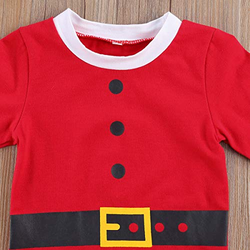 XIXIMAON Bebé Conjunto de Navidad para Recién Nacido 2 Piezas Traje Navideño de Niño Pequeño 0-1 Año Top Mameluco de Manga Larga con Botones + Gorro (9-12 Meses, Rojo)