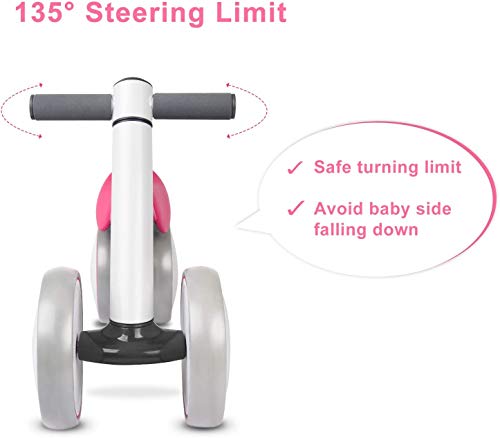 XJD Bicicleta de Equilibrio para Bebés 10-36 Meses sin Pedales con 4 Ruedas Ultraligera y Primera Bicicleta de Juguete para Niños Pequeños（Rosa）