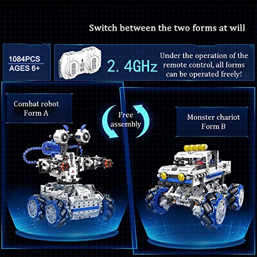 XLNB Kit de construcción de Control Remoto 2 en 1, 1084 Piezas de Robot de deformación RC Recargable y Juguetes para el automóvil, Regalo de Aprendizaje de Ciencias Stem para niños de 8 a 12 años