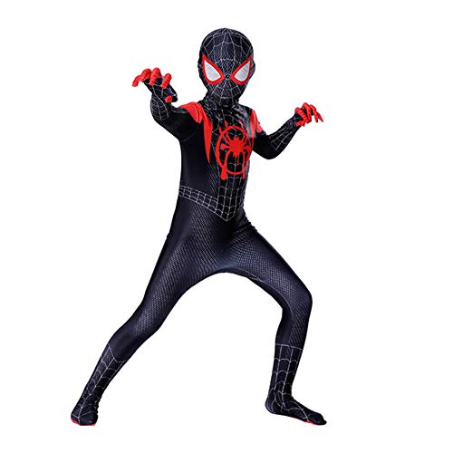 XNheadPS Miles Morales Body Superhéroe Cosplay Disfraz Niños Cumpleaños Regalo Mono Niños Rendimiento Apretado Halloween Disfraces Conjoined(Kid XXL (145 ~ 155 cm), Miles)