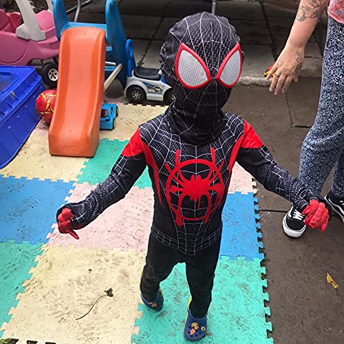 XNheadPS Miles Morales Body Superhéroe Cosplay Disfraz Niños Cumpleaños Regalo Mono Niños Rendimiento Apretado Halloween Disfraces Conjoined(Kid XXL (145 ~ 155 cm), Miles)