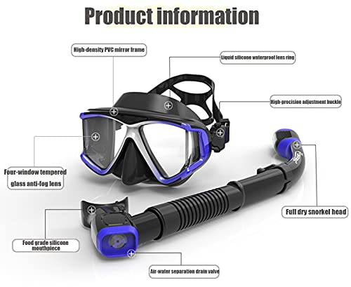 XYZLEO Gafas de Buceo Gafas Snorkel Seco Completo Kit de Snorkel Máscara de Buceo Set de Snorkel Profesional para Adultos Jóvenes Hombre Mujer