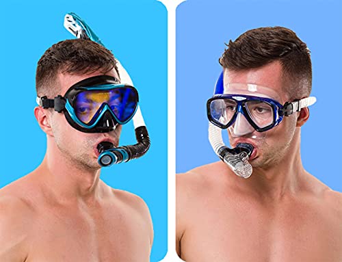 XYZLEO Kit de máscara y Tubo para Snorkelling, Set De Snorkel Dry Top,Vidrio Templado Y Vista Panorámica con Soporte para Cámara Deportiva, Set de Buceo Máscara de Buceo Snorkel Set, Unisex Adulto