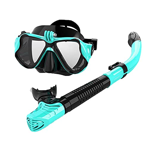 XYZLEO Kit de máscara y Tubo para Snorkelling, Set De Snorkel Dry Top,Vidrio Templado Y Vista Panorámica con Soporte para Cámara Deportiva, Set de Buceo Máscara de Buceo Snorkel Set, Unisex Adulto