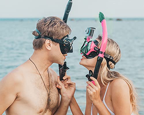 XYZLEO Máscara de Buceo Cara Completa,Máscara de Snorkel Antivaho y Antifugas,Máscara Gafas Buceo 180 Panorámica y Soporte para Cámara y Tubo de Respiración Plegable