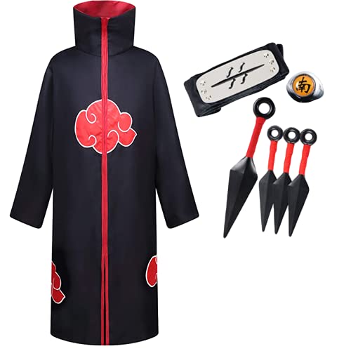 YEAJION Naruto Akatsuki Uchiha Itachi Kisame Disfraz Ropa Disfraz Halloween Carnaval Fiesta de cumpleaños Naruto Akatsuki Adulto Unisex Niño Ninja Equipo Ensemblee XXS