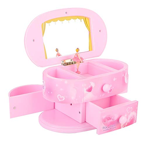 Yeelur Joyero de Bailarina en Forma de corazón, Caja de Almacenamiento de Joyas de Baile, Regalos de Bailarina, Caja de música clásica, para niñas pequeñas para niñas(Pink)