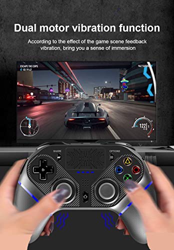 YMKT Controlador de juego inalámbrico, Bluetooth Gamepad Joystick para PS4/PS3/PC/Android/IOS teléfono móvil, soporte 6-Axis Gyro/Dual Vibración/Auriculares/Función de programación