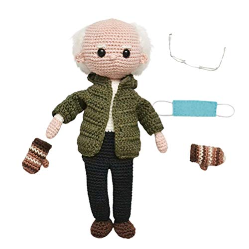 YOISMO Bernie Sanders Mittens Doll Crochet Pattern hecho a mano de punto de ganchillo de felpa de juguete de peluche figura de peluche regalo de gran recuerdo